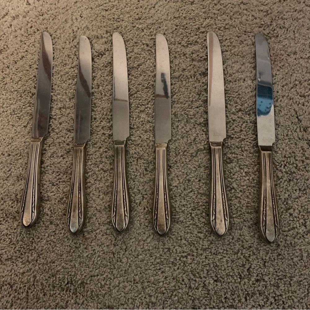 Vintage R.C. Co. Silverplate Dinner Knives Set of 6 Ornate Handle